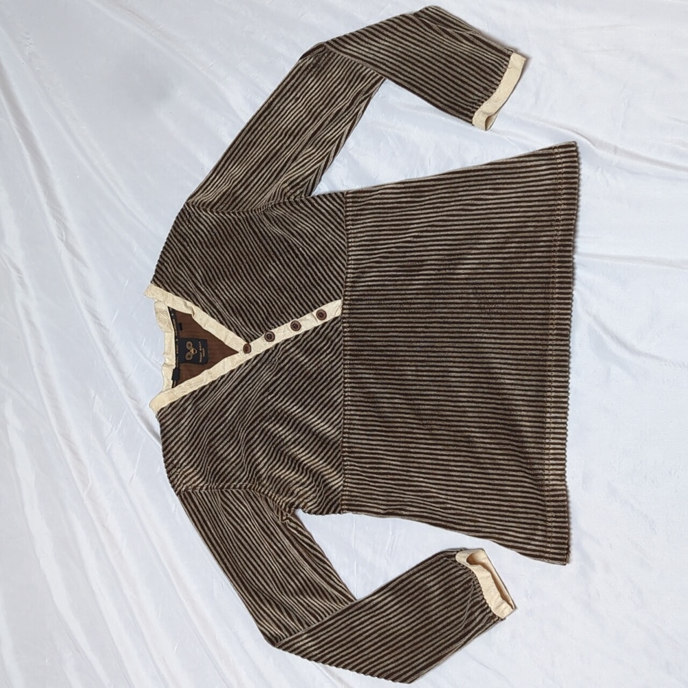 Wooly Bully Colorado Asymmetrical Button Henley Style Texture Striped Top